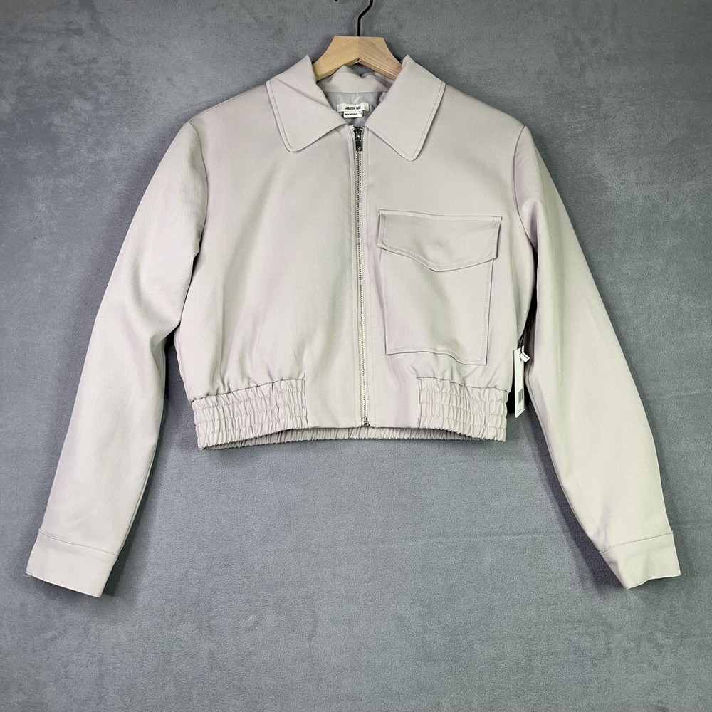 Jason Wu Jacket Womens S Greige Cropped Quilted Lined Zip Utility Minimalist‎